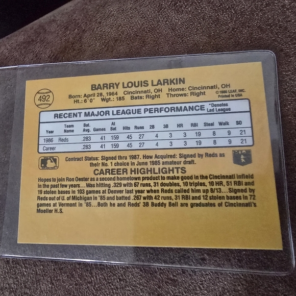 Don Russ 1987 Barry Larkin Card#492 - Picture 2 of 2